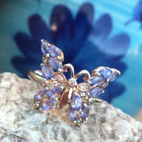 Tanzanite Butterfly Ring .925 Sterling Silver Genuine Gemstones Limited Edition - Picture 3 of 16